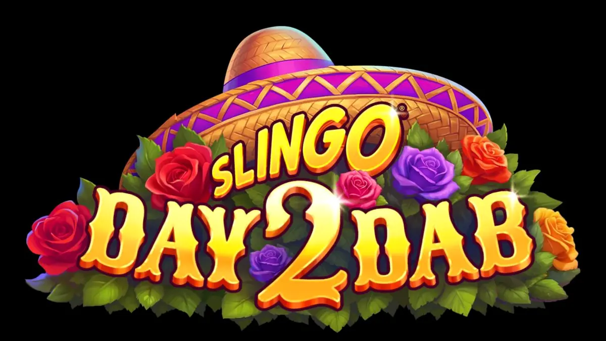 Slingo Day 2 Dab slot game theme featuring sugar skulls and Mexican festive decorations.